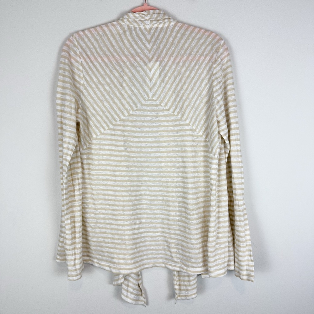 NWT Banana Republic Tan White Striped Linen‎ Blend Lightweight Open Cardigan Med - Picture 7 of 8
